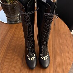 John Fluevog Black and White Lace-Up Boots